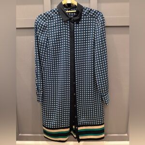 Ann Taylor Navy Geometric Long Sleeve Dress